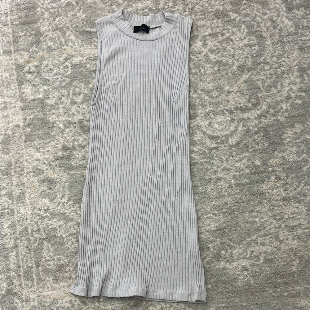 Sleeveless Ribbed Gray Dress